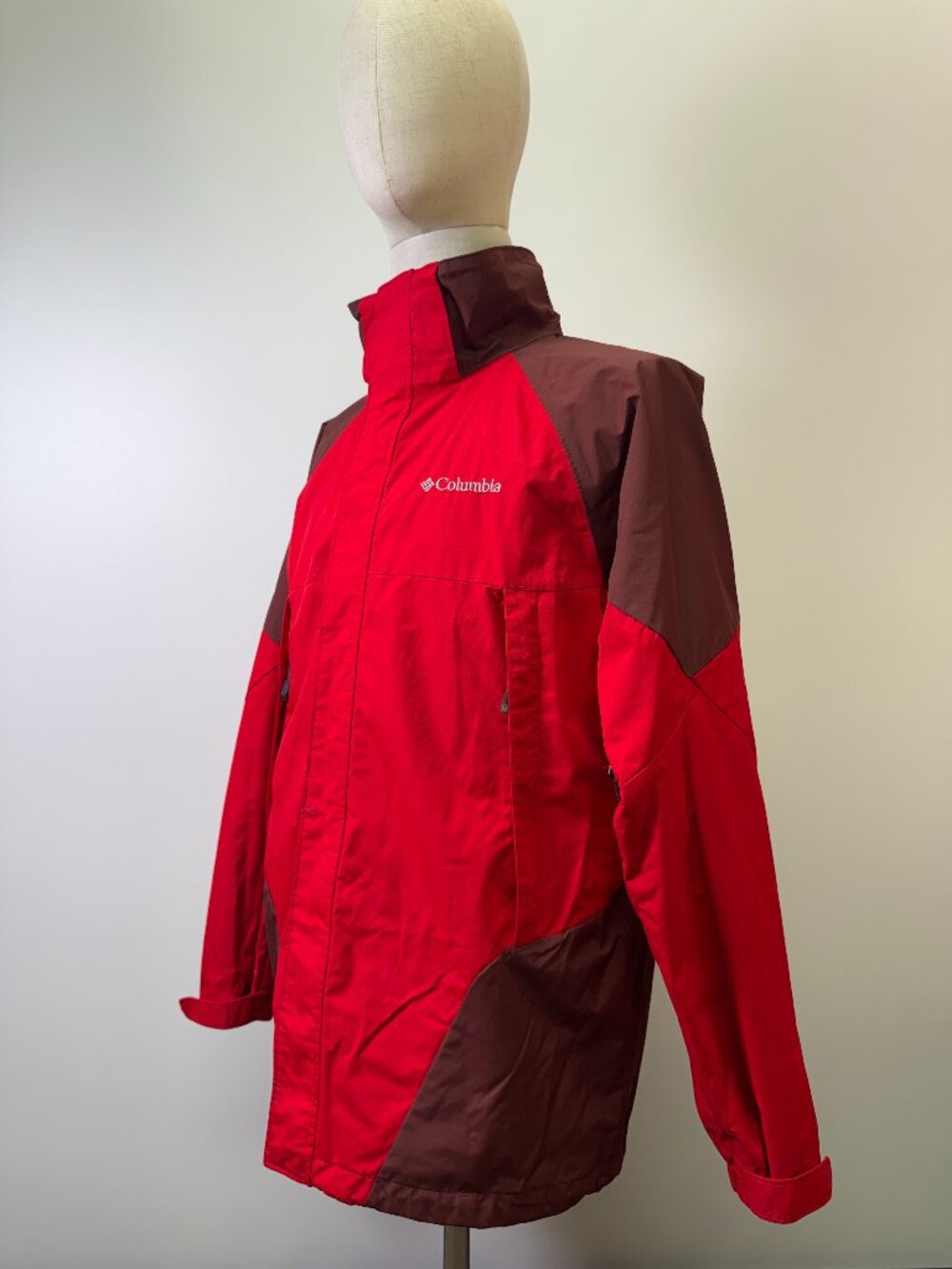 Columbia Interchange Men’s Medium Red Burgundy Hooded Jacket Shell Vintage